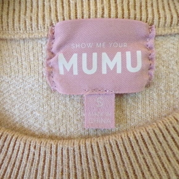 Show Me Your MuMu Sweater Beige Check Knit Pullover Crew Neck Women's Size Small - Picture 10 of 14